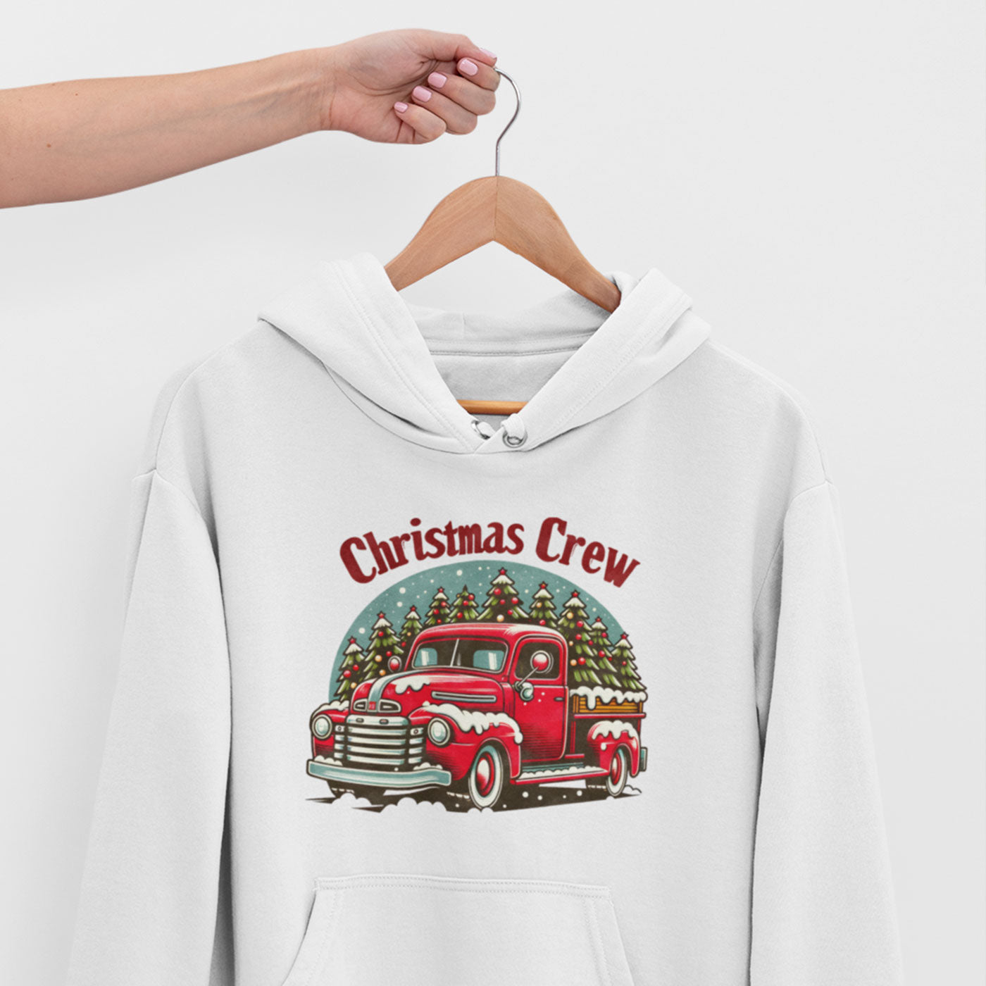 Christmas Crew | Classic Red Truck with Christmas Trees | Unisex Hoodie